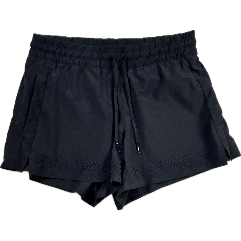 Athleta Black Perforated Running Training Shorts Women Size 6 Drawstring Pockets